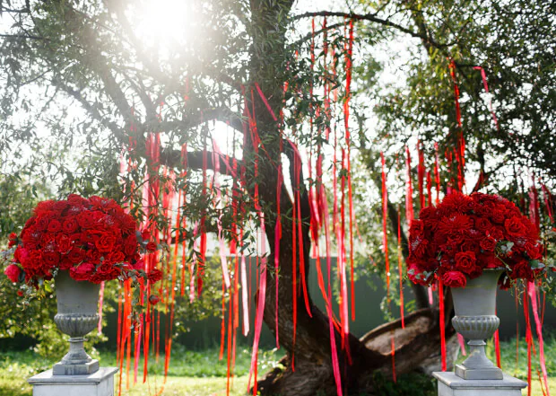 rode bruiloft decoratie boeket