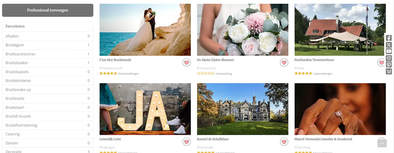 favorieten opslaan in online wedding planner